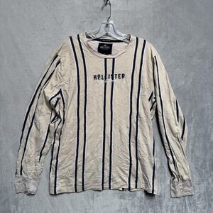 Hollister Shirt Mens Large Beige Striped Long Sleeve California Crewneck Tee